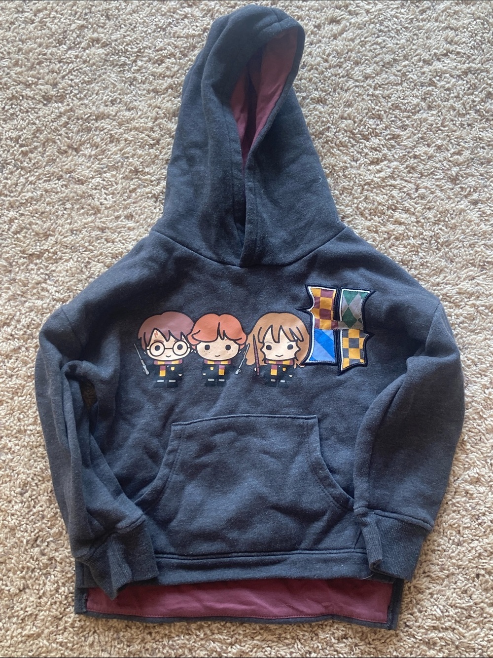 Kids Harry Potter Character Hoodie with Maroon Lined Hood